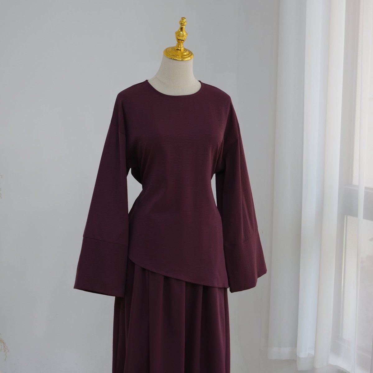 Bell Sleeve Back-Tie Top & A-Line Maxi Skirt Set(MS469) - Mariam's Collection