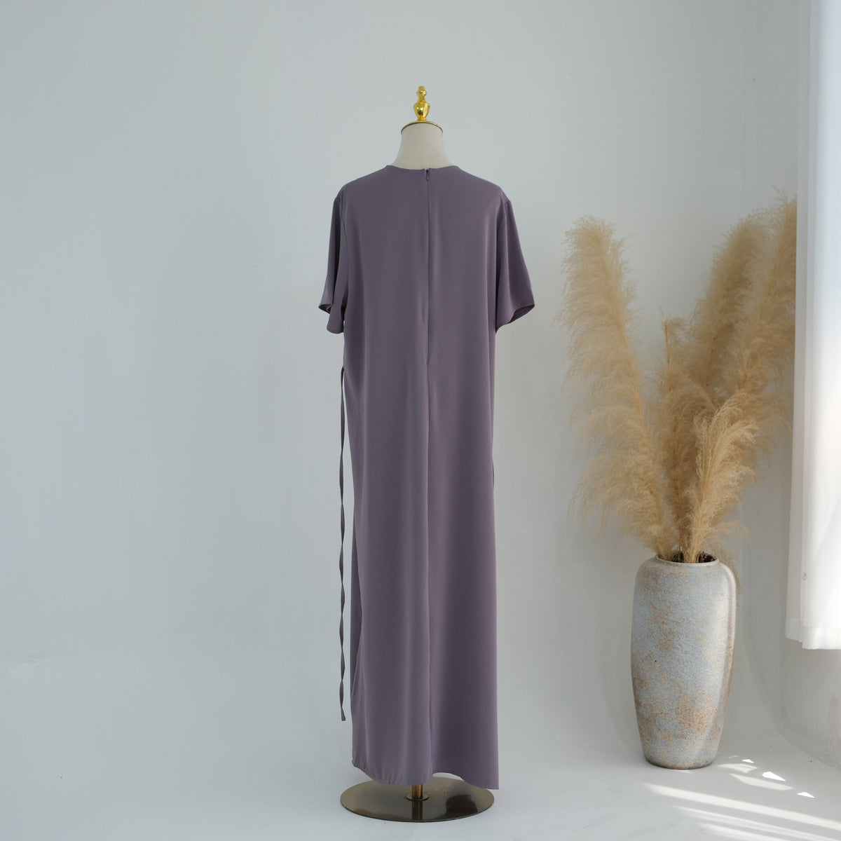 Belted Inner Maxi Dress | Minimalist Mid-Sleeve Layering Dress(MS568) - Mariam's Collection