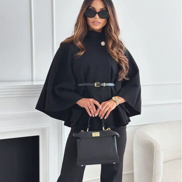 Belted Wool Cape Top(MS239) - Mariam's Collection