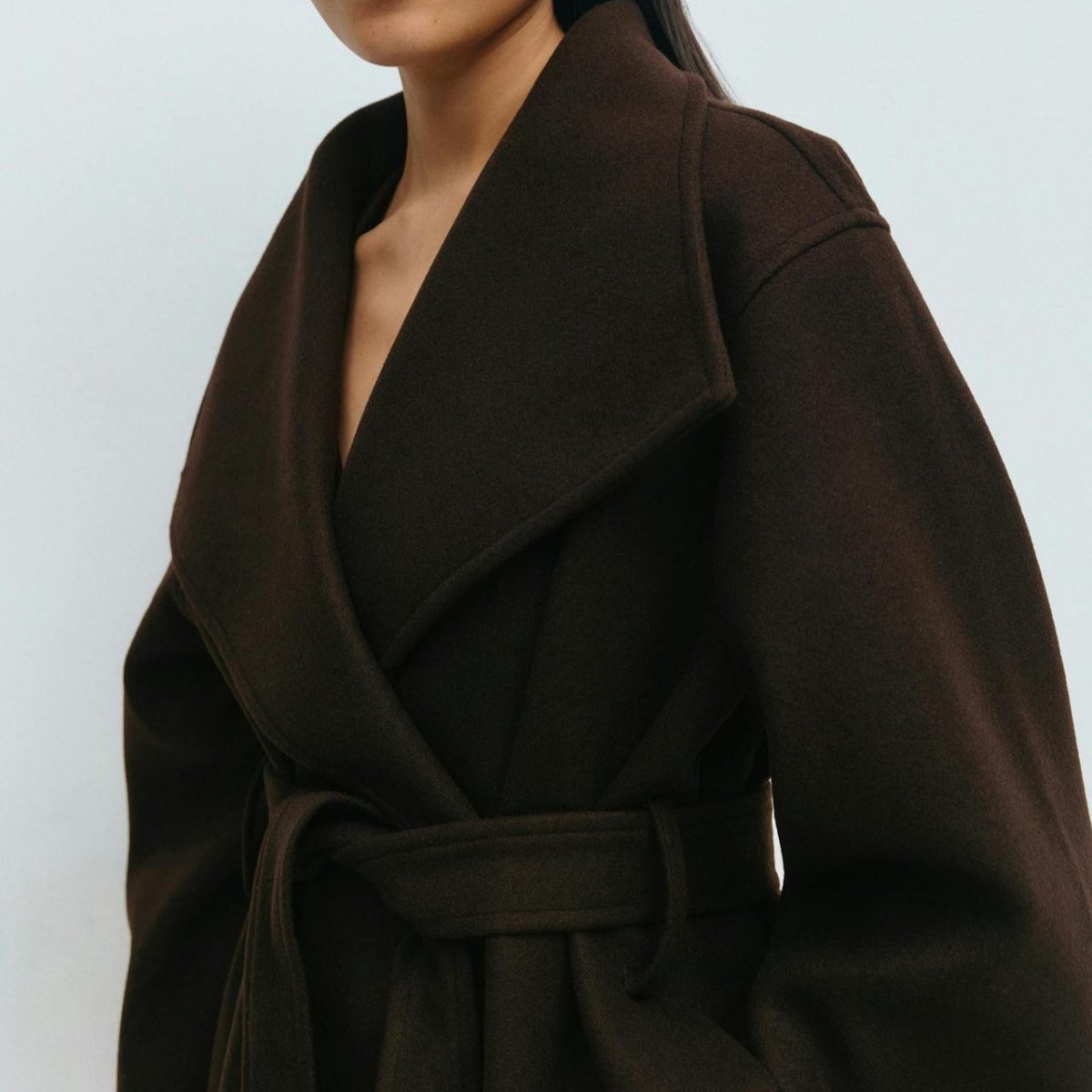 Belted Wrap Coat with Wide Collar | Double - Faced Wool Blend Jacket(MS254) - Mariam's Collection