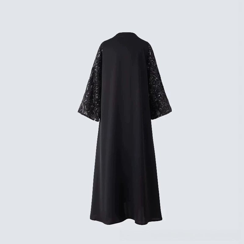 Black Sequin & Bead Embroidered Sleeve Open Abaya(MOA339) - Mariam's Collection