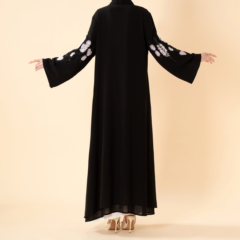 Bloom Embroidered Layered Chiffon Open Abaya(MOA308) - Mariam's Collection