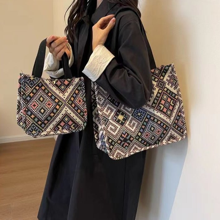 Boho Chic Canvas Tote - Spacious Convertible Bag for Campus & Commute (MAC261) - Mariam's Collection