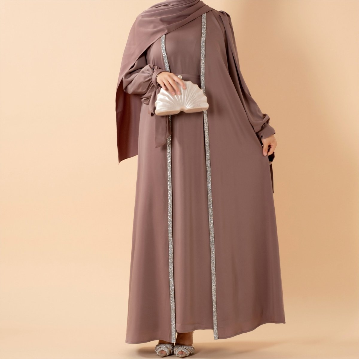 Bow Tie Sleeve Abaya Set With Long - sleeve Inner Dress (MOA026) - Mariam's Collection