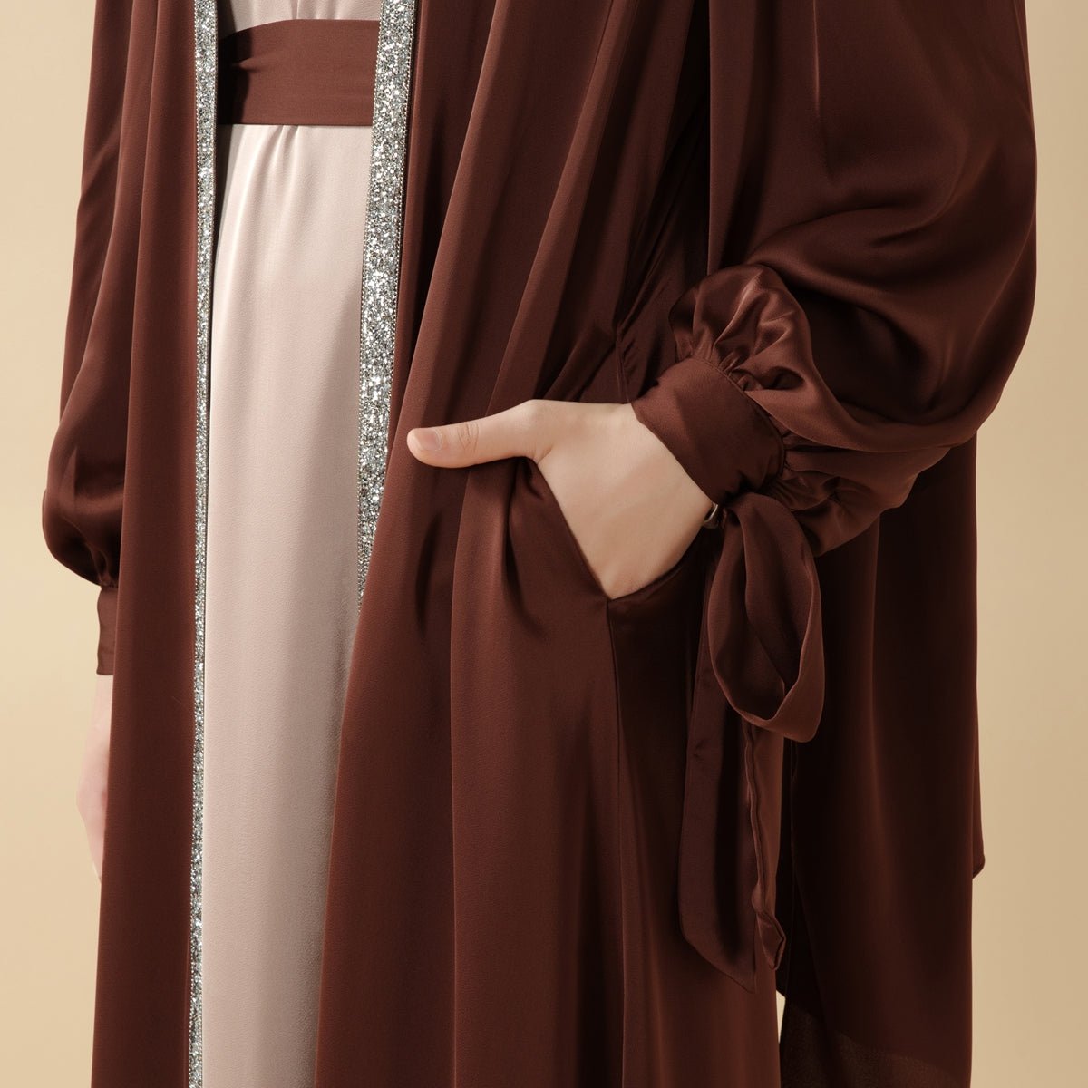 Bow Tie Sleeve Abaya Set With Long - sleeve Inner Dress (MOA026) - Mariam's Collection