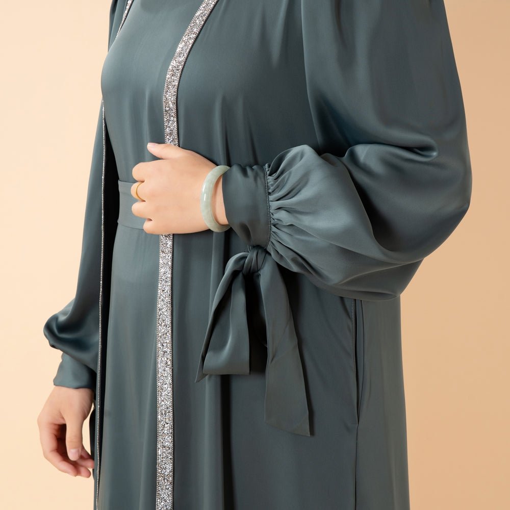 Bow Tie Sleeve Abaya Set With Long - sleeve Inner Dress (MOA026) - Mariam's Collection