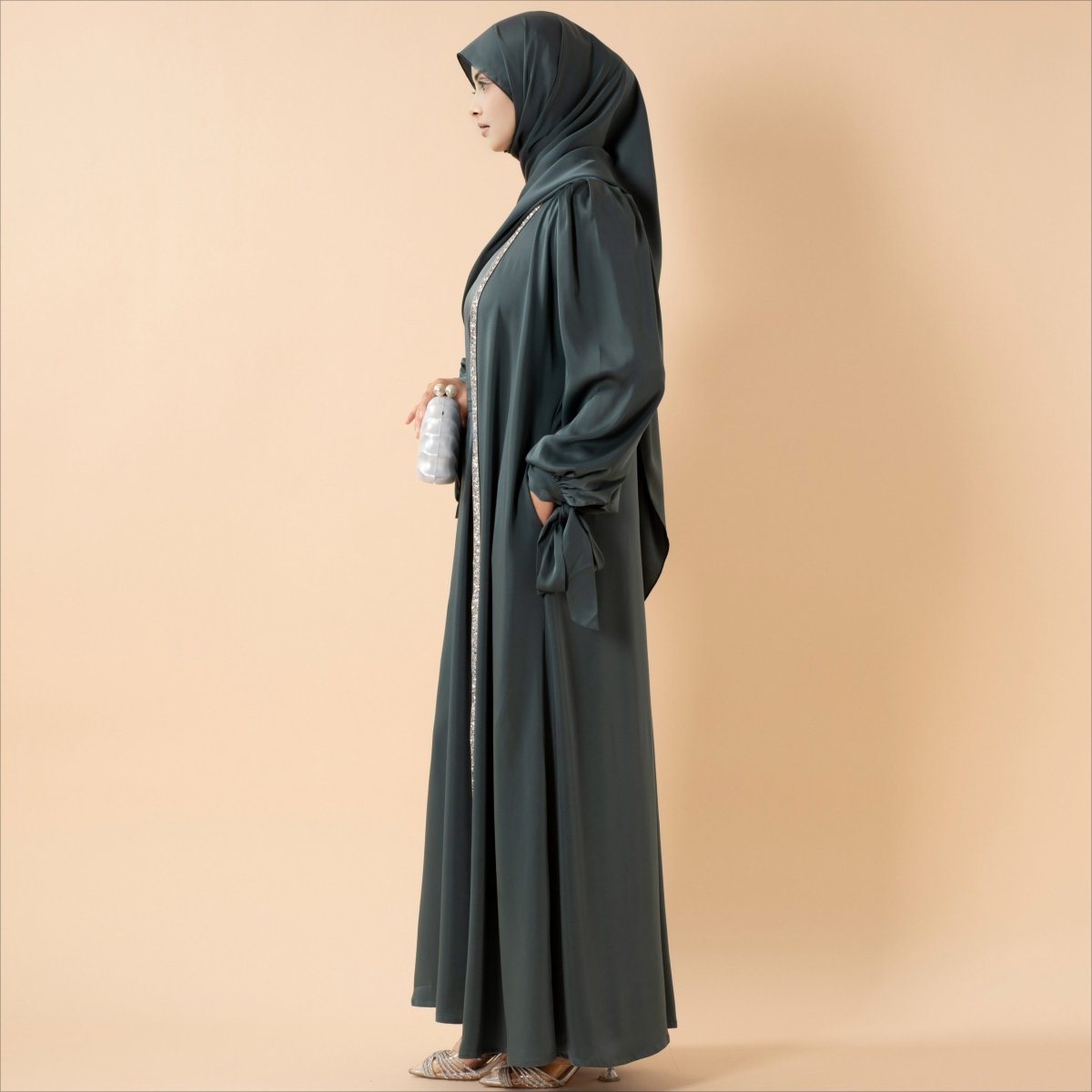 Bow Tie Sleeve Abaya Set With Long - sleeve Inner Dress (MOA026) - Mariam's Collection