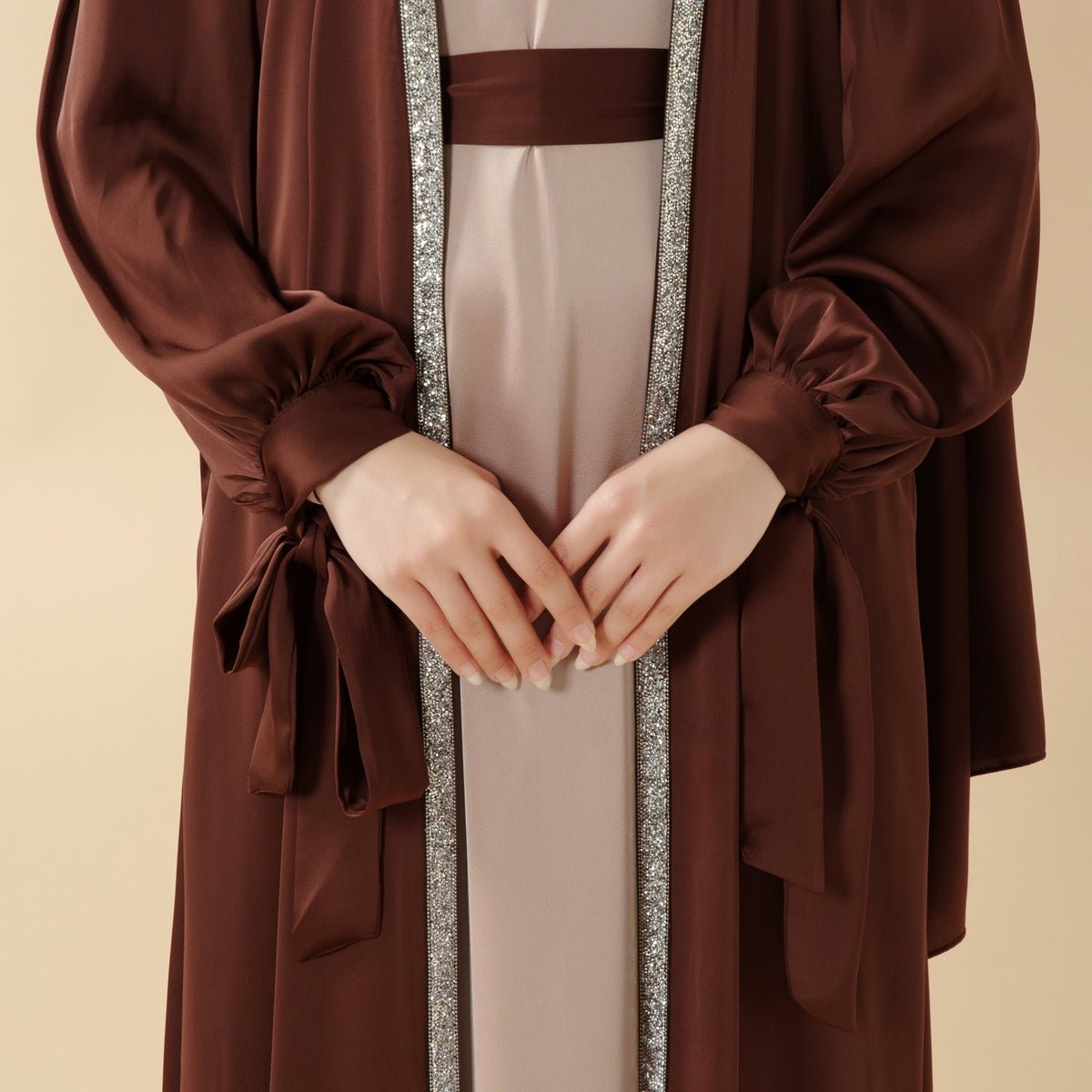 Bow Tie Sleeve Abaya Set With Long - sleeve Inner Dress (MOA026) - Mariam's Collection