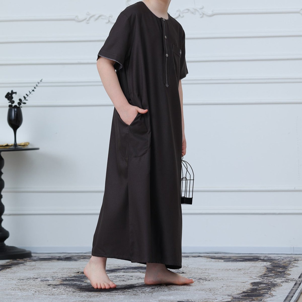 Boys' Embroidered Thobe – Kids Eid Thobe with Pockets
