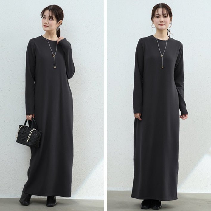 Brushed Fleece Maxi Sweatshirt Dress | Oversized Pullover Loungewear Dress(MA339) - Mariam's Collection