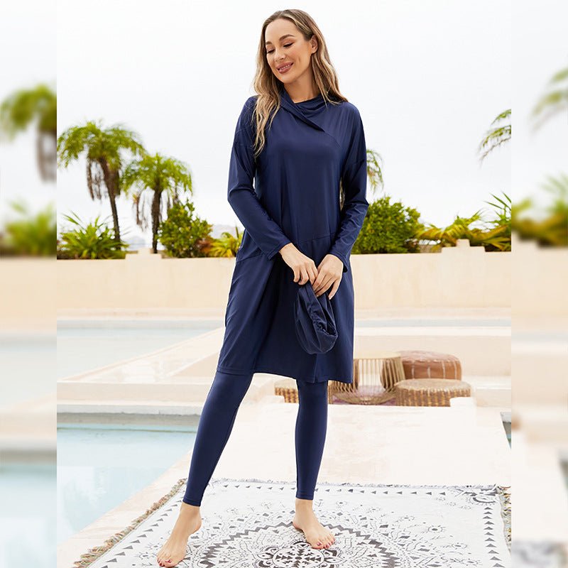 Burkini Muslim Swimsuits For Women With Long Sleeves, Full Cover Beachwear With Cap (MB020)