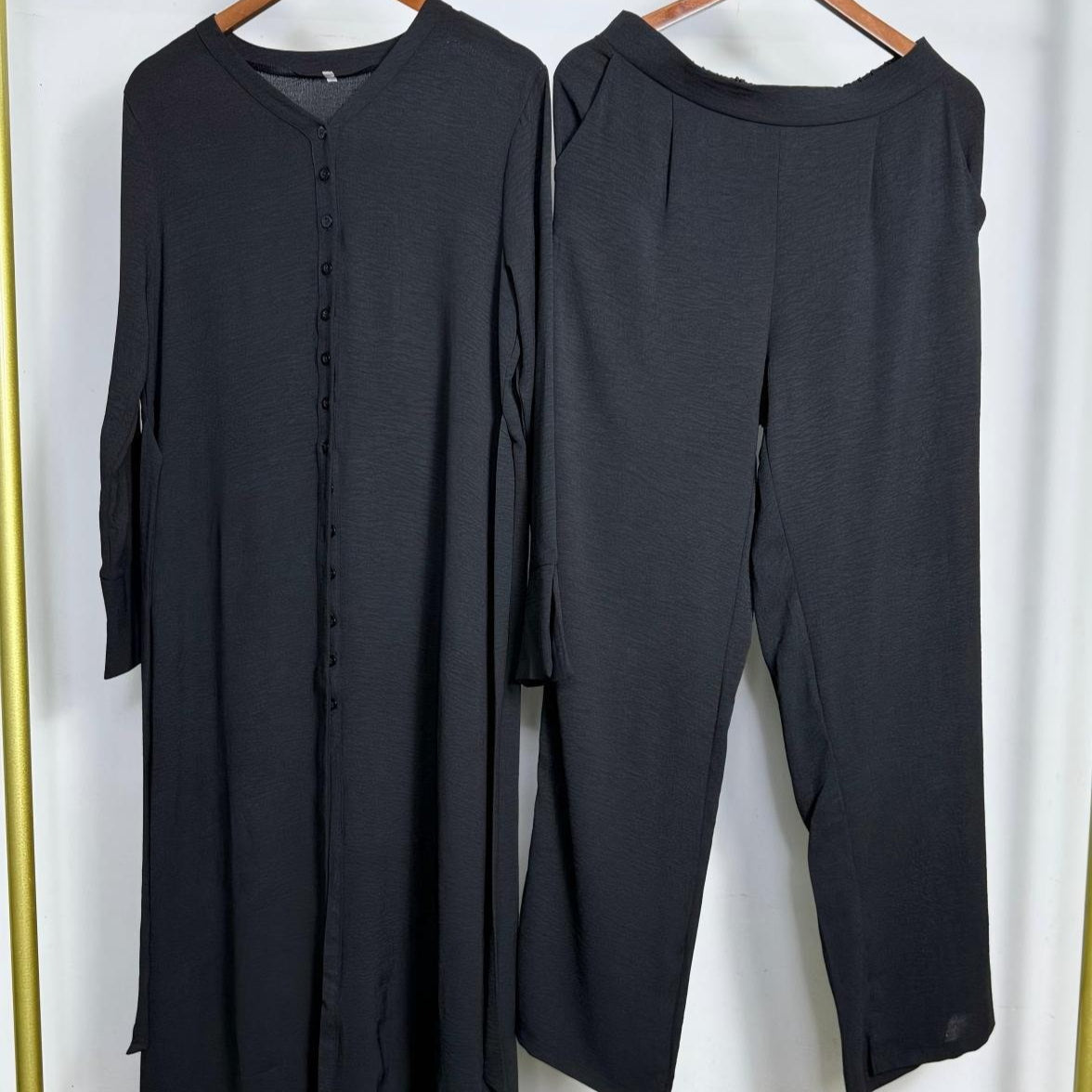 Button-Front Long Top & Wide-Leg Trousers Co-ord Set(MS494) - Mariam's Collection