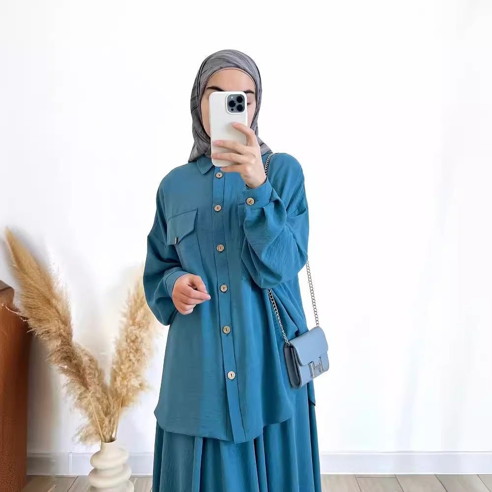 Button-Up Shirt & Flared Maxi Skirt Two-Piece Co-ord Set(MS525) - Mariam's Collection