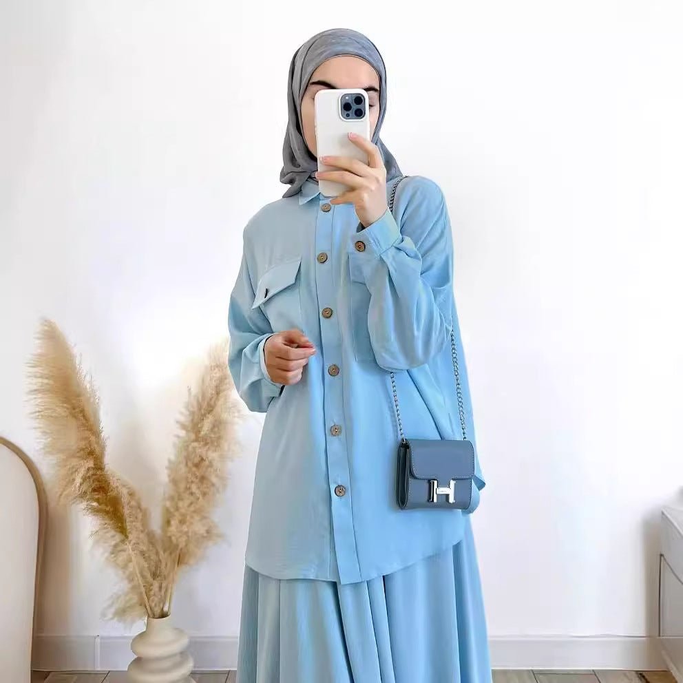 Button-Up Shirt & Flared Maxi Skirt Two-Piece Co-ord Set(MS525) - Mariam's Collection