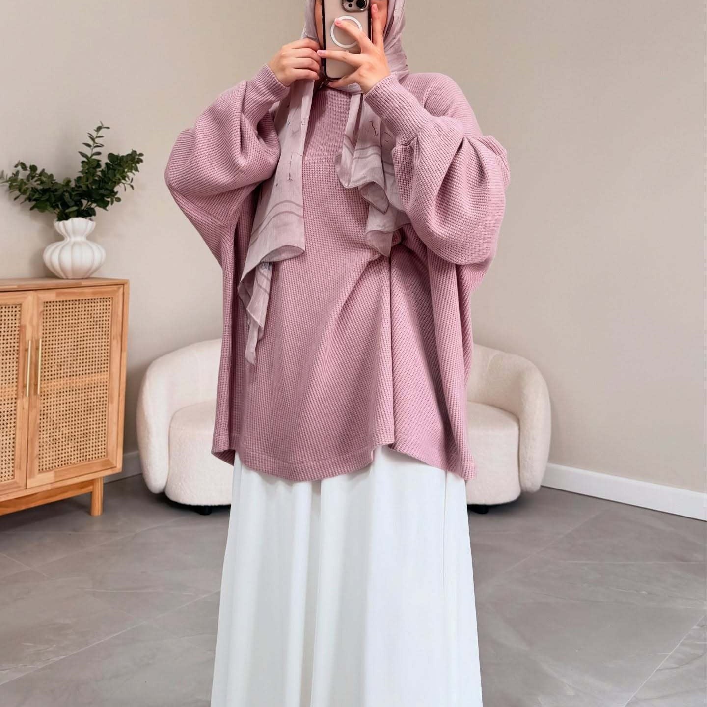 Ribbed Knit Sweater & Maxi Skirt Set | Oversized Pullover Two-Piece(MS224)