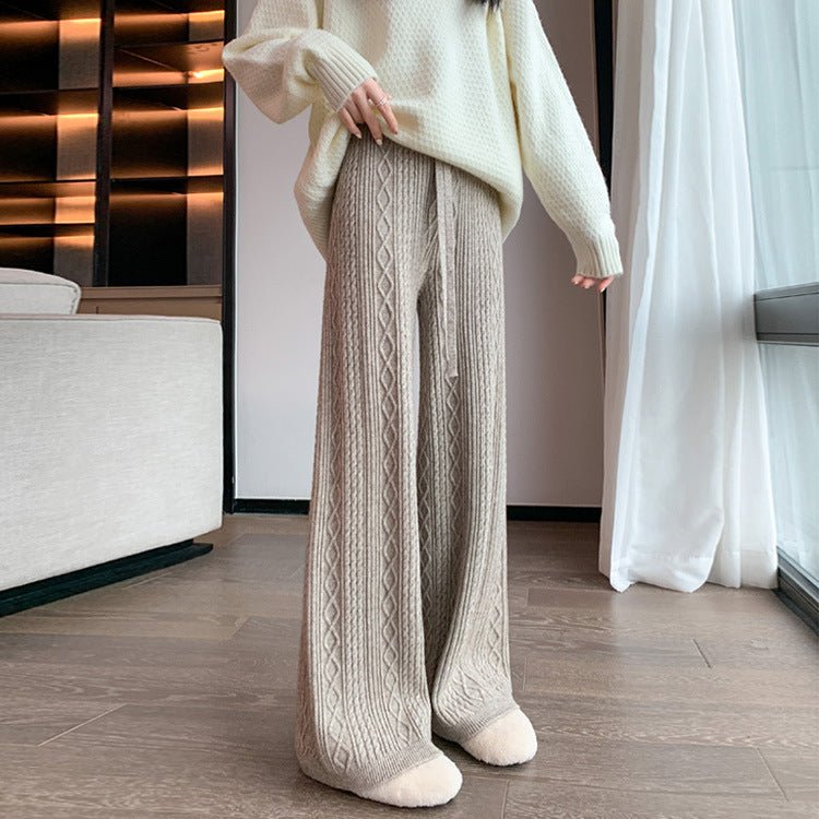 Cable Knit Wide Leg Pants | High Waist Drawstring Lounge Pants(MS163) - Mariam's Collection