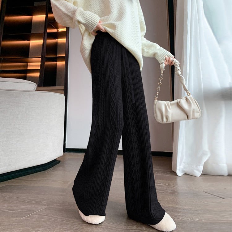 Cable Knit Wide Leg Pants | High Waist Drawstring Lounge Pants(MS163) - Mariam's Collection