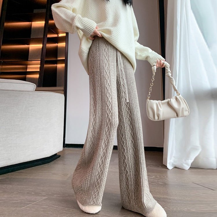 Cable Knit Wide Leg Pants | High Waist Drawstring Lounge Pants(MS163) - Mariam's Collection