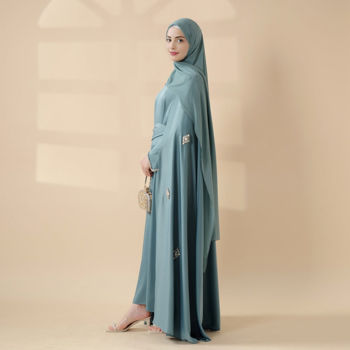 Cape Abaya, Haute Couture Heavy Rhinestone Abaya (MOA067) - Mariam's Collection