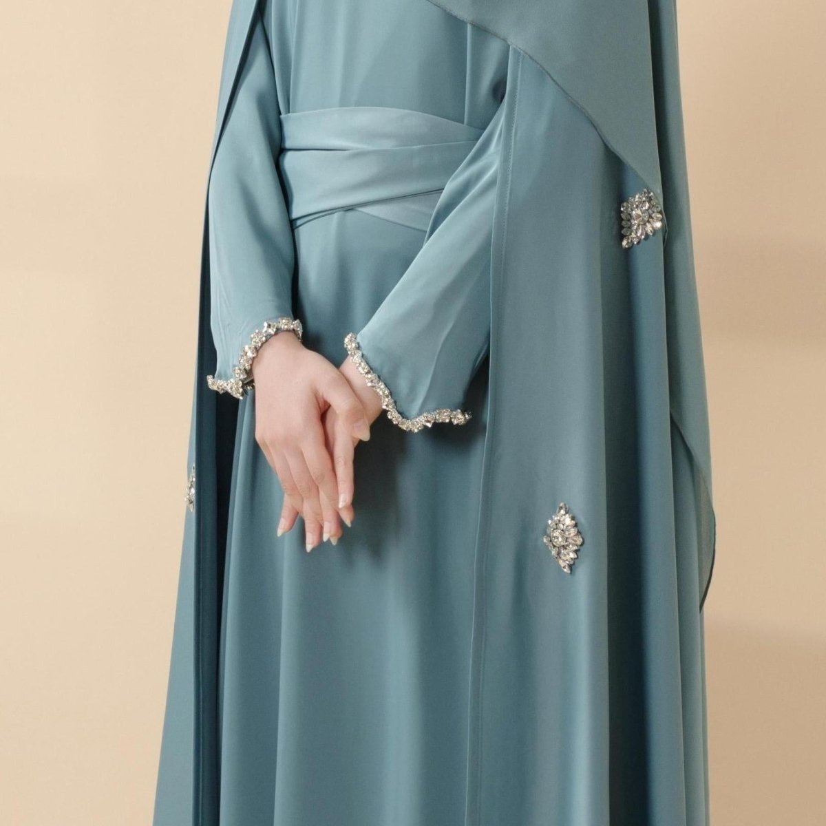 Cape Abaya, Haute Couture Heavy Rhinestone Abaya (MOA067) - Mariam's Collection