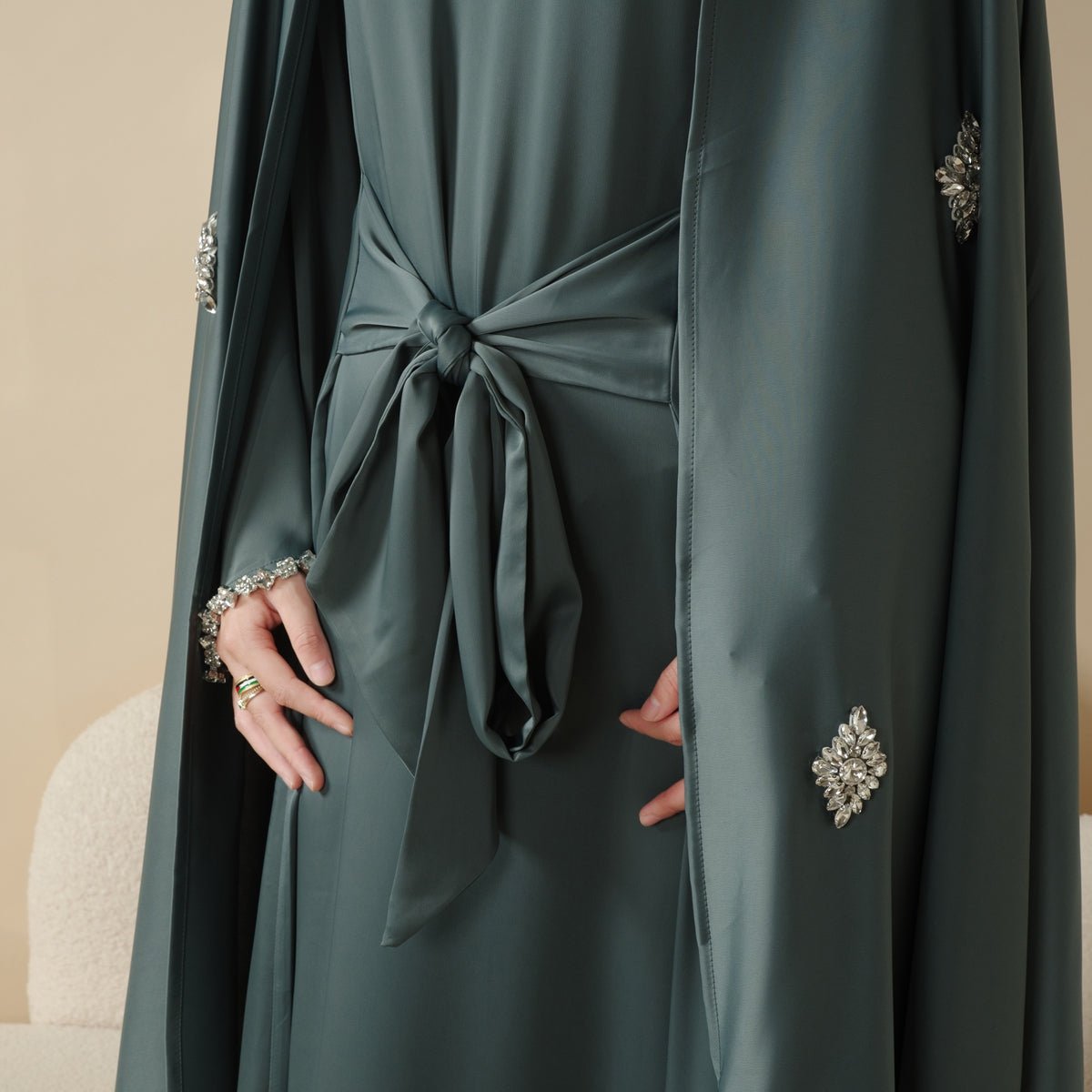 Cape Abaya, Haute Couture Heavy Rhinestone Abaya (MOA067) - Mariam's Collection