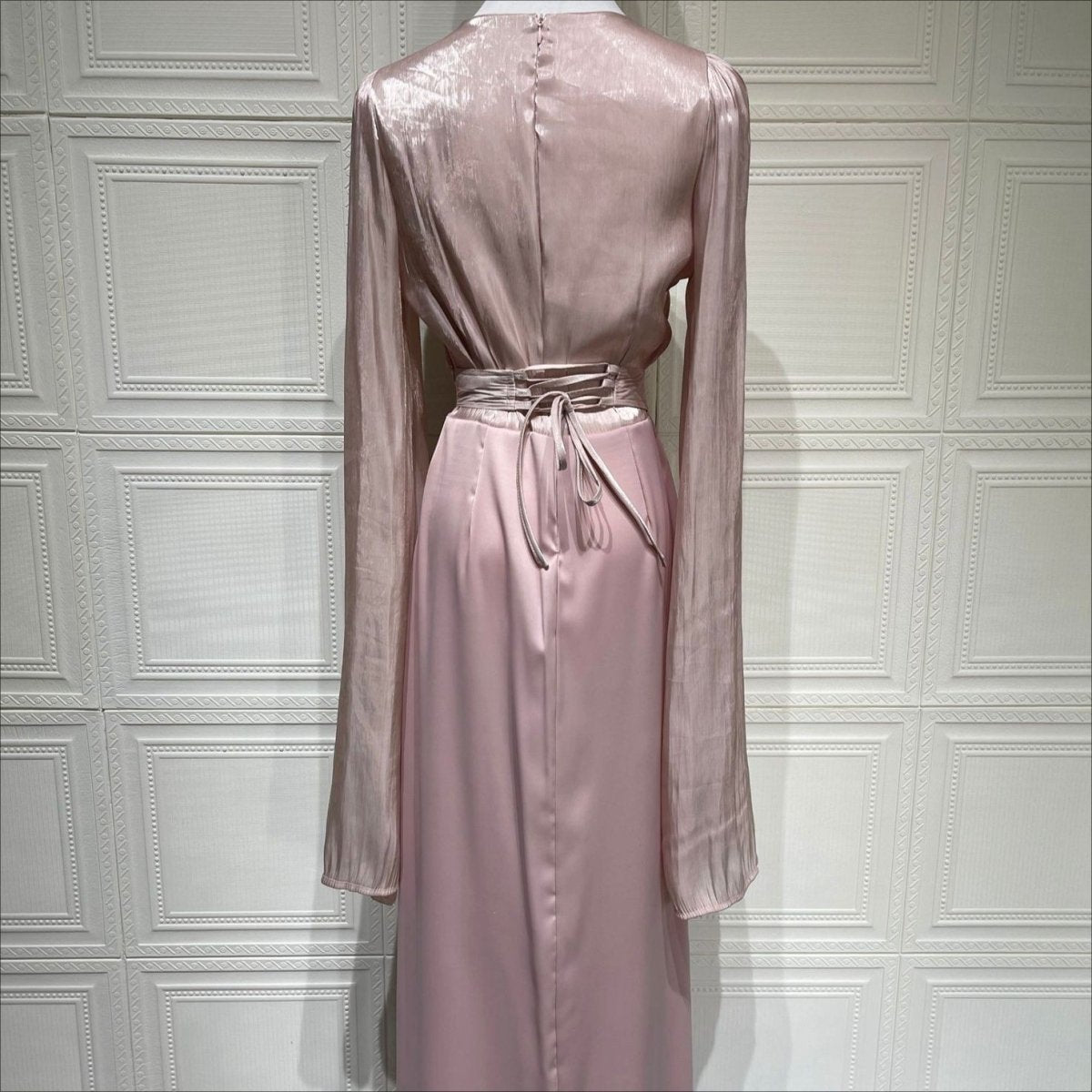 Cape Sleeve Gown with Tie - Back | Fitted Mermaid Maxi Dress(MS230) - Mariam's Collection