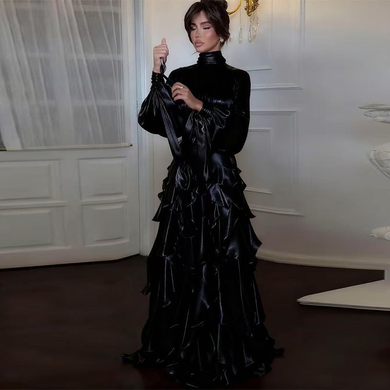 Cascading Ruffle Gown | High Neck Tie - Waist Maxi Dress(MS231) - Mariam's Collection