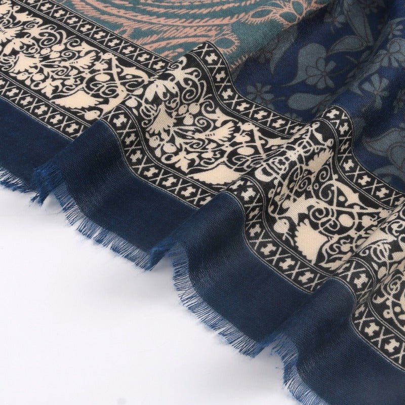 Cashmere - Feel Paisley Print Hijab Scarf | 180x85cm Fringe Edge Shawl with Traditional Motifs(MH150) - Mariam's Collection