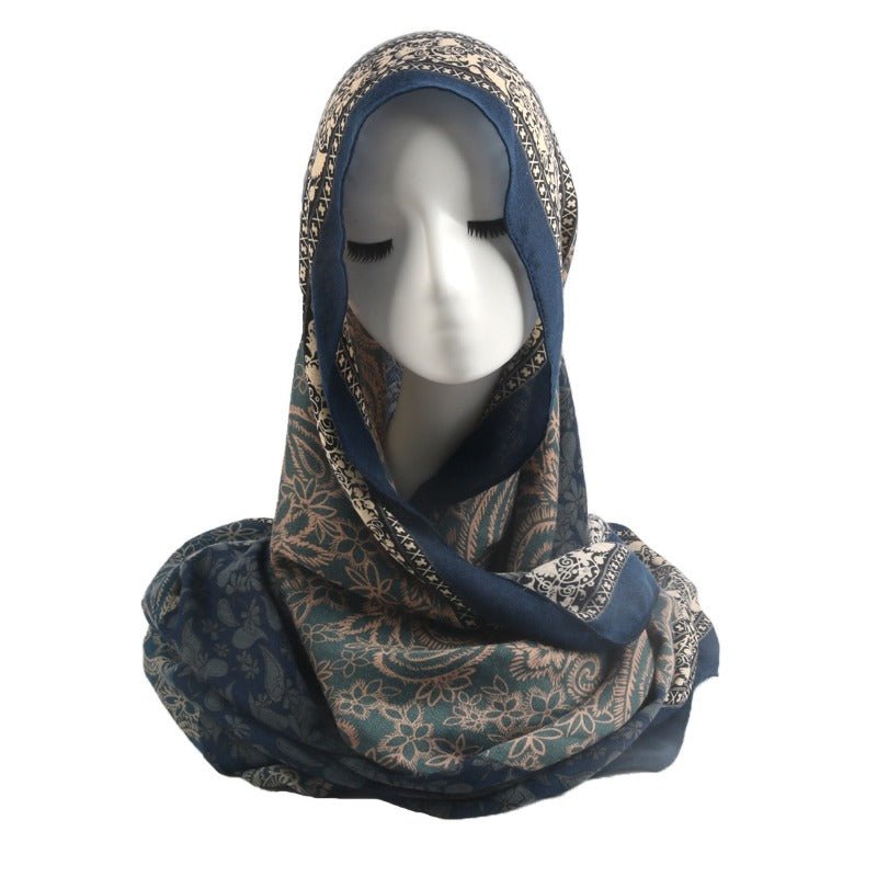 Cashmere - Feel Paisley Print Hijab Scarf | 180x85cm Fringe Edge Shawl with Traditional Motifs(MH150) - Mariam's Collection