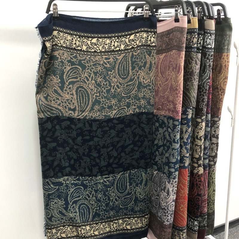 Cashmere - Feel Paisley Print Hijab Scarf | 180x85cm Fringe Edge Shawl with Traditional Motifs(MH150) - Mariam's Collection