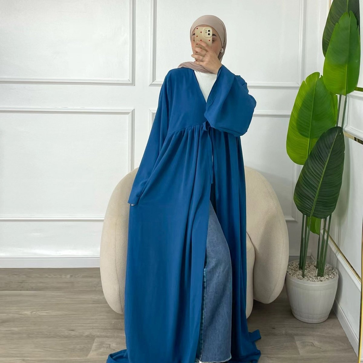 Casual Crepe Adjustable Lace - up Open Abaya (MOA134) - Mariam's Collection