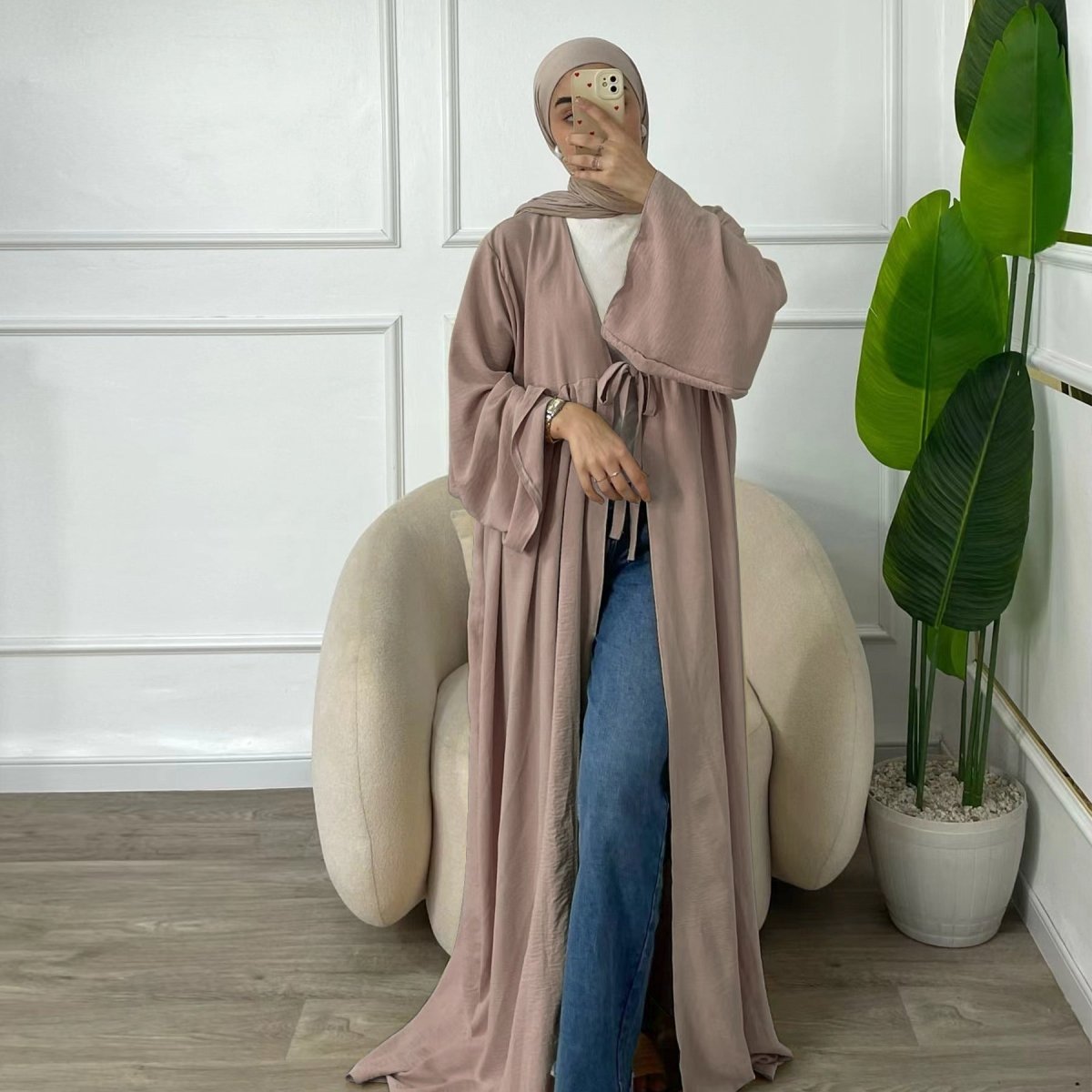 Casual Crepe Adjustable Lace - up Open Abaya (MOA134) - Mariam's Collection