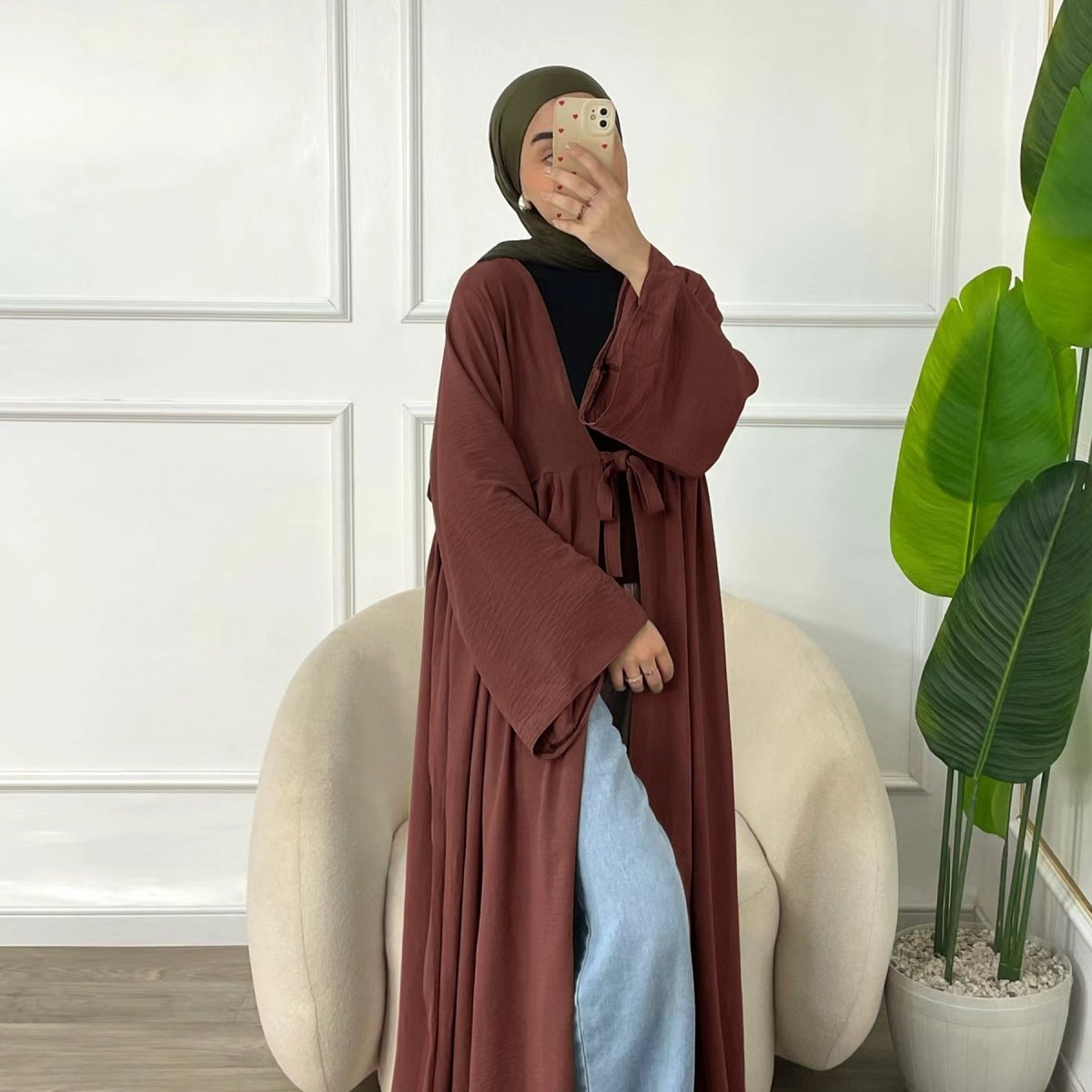 Casual Crepe Adjustable Lace - up Open Abaya (MOA134) - Mariam's Collection