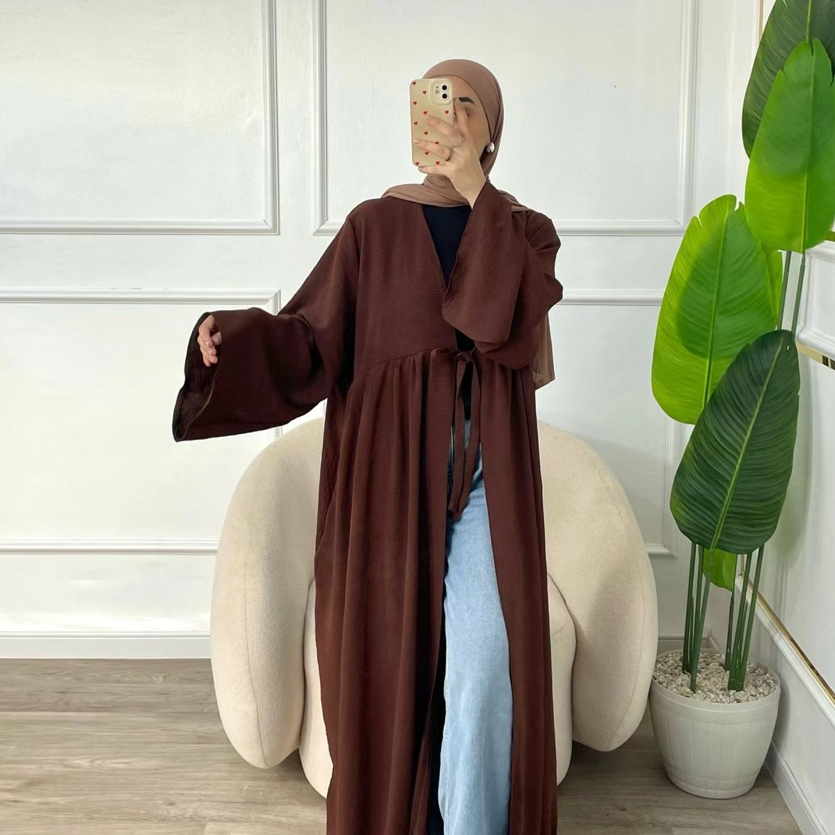 Casual Crepe Adjustable Lace - up Open Abaya (MOA134) - Mariam's Collection