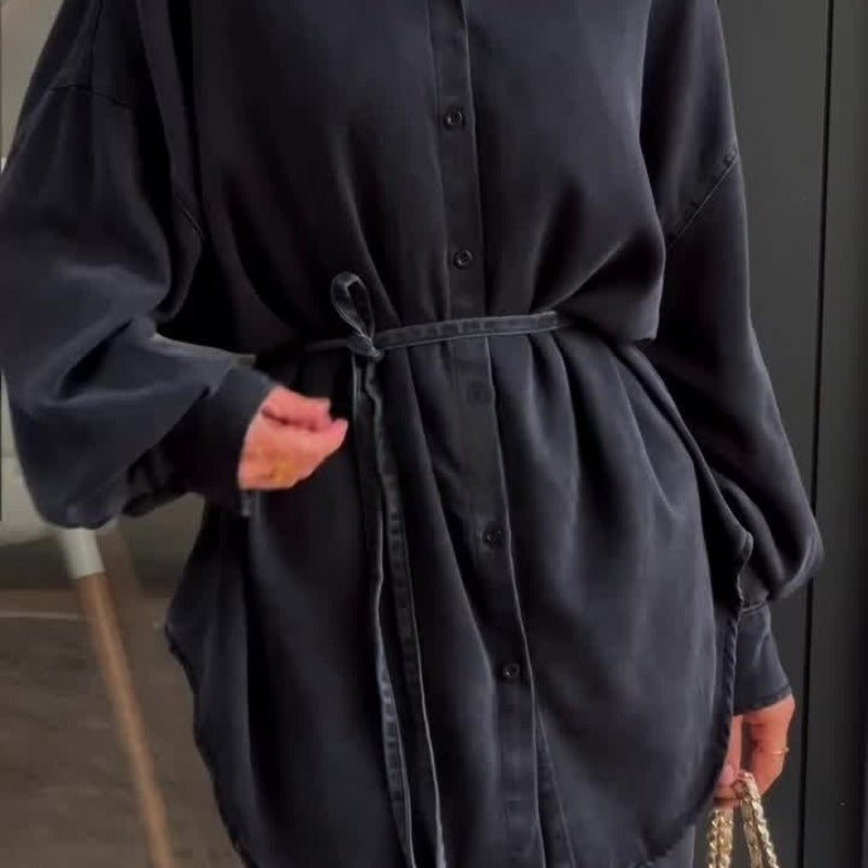 Casual Loose Denim Shirt & Skirt Set | Professional Commuter Two - Piece Outfit(MS132) - Mariam's Collection