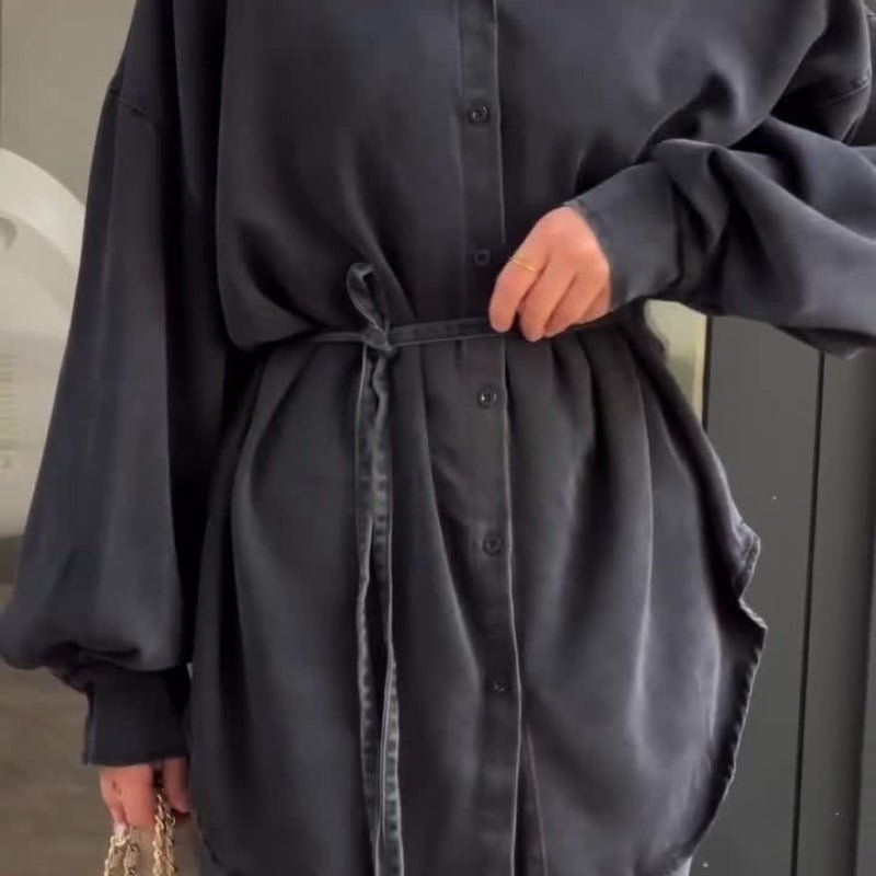 Casual Loose Denim Shirt & Skirt Set | Professional Commuter Two - Piece Outfit(MS132) - Mariam's Collection