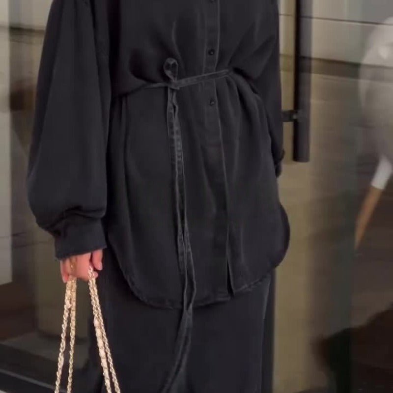 Casual Loose Denim Shirt & Skirt Set | Professional Commuter Two - Piece Outfit(MS132) - Mariam's Collection