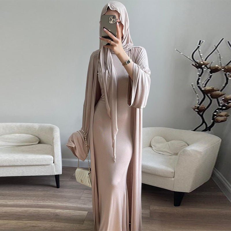 Casual Minimalist Three - Piece Set with Hijab | Sleeveless Top Wide Sleeve Cardigan(MS124) - Mariam's Collection