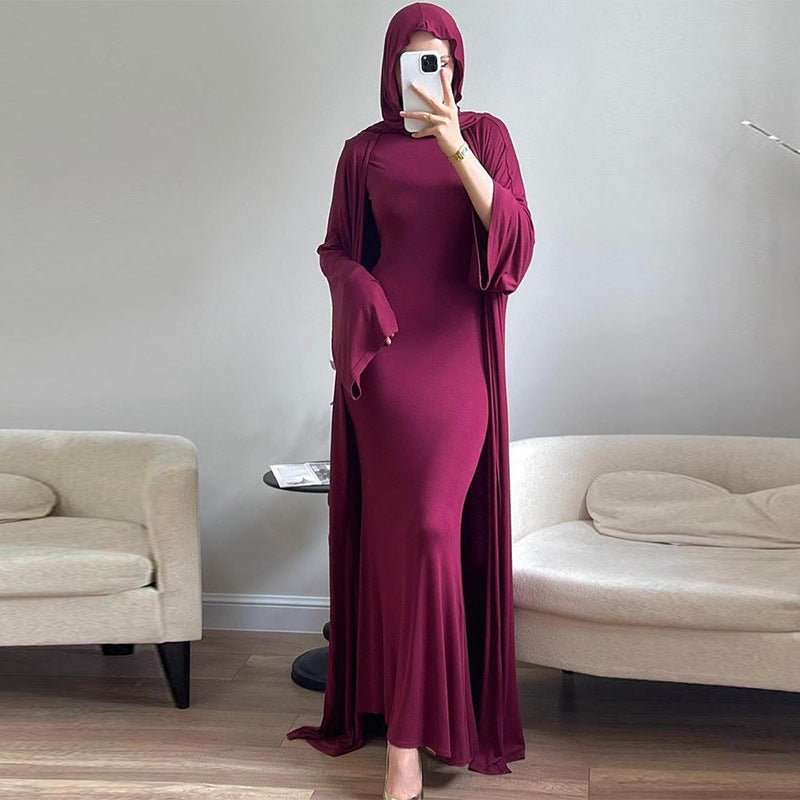 Casual Minimalist Three - Piece Set with Hijab | Sleeveless Top Wide Sleeve Cardigan(MS124) - Mariam's Collection