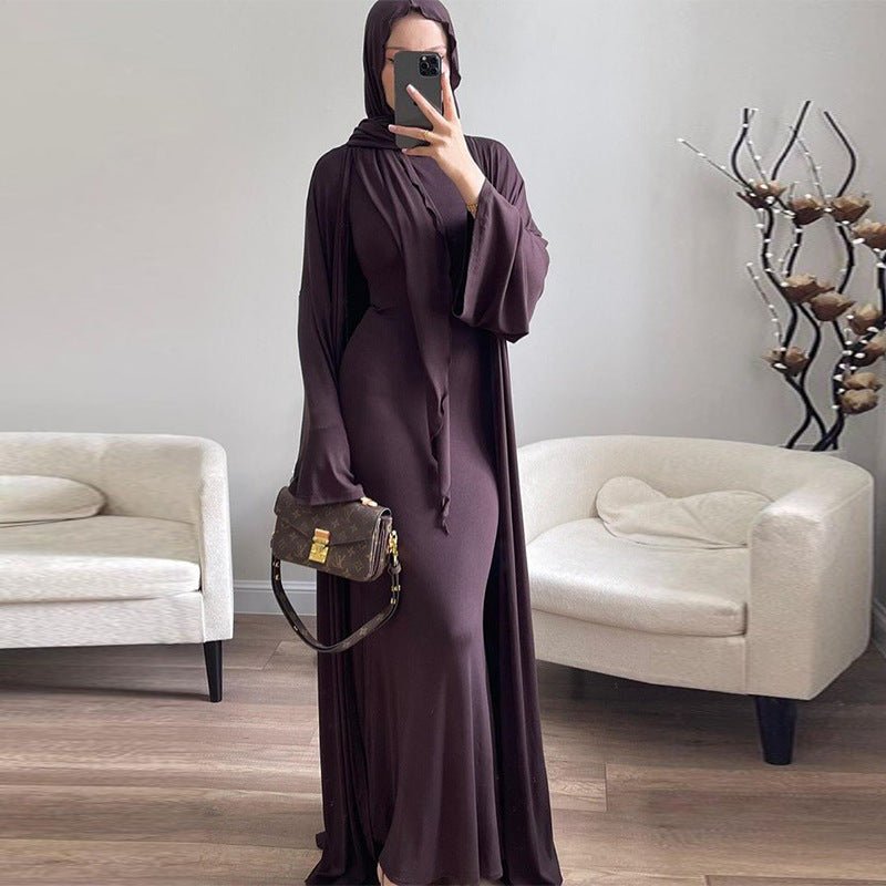 Casual Minimalist Three - Piece Set with Hijab | Sleeveless Top Wide Sleeve Cardigan(MS124) - Mariam's Collection