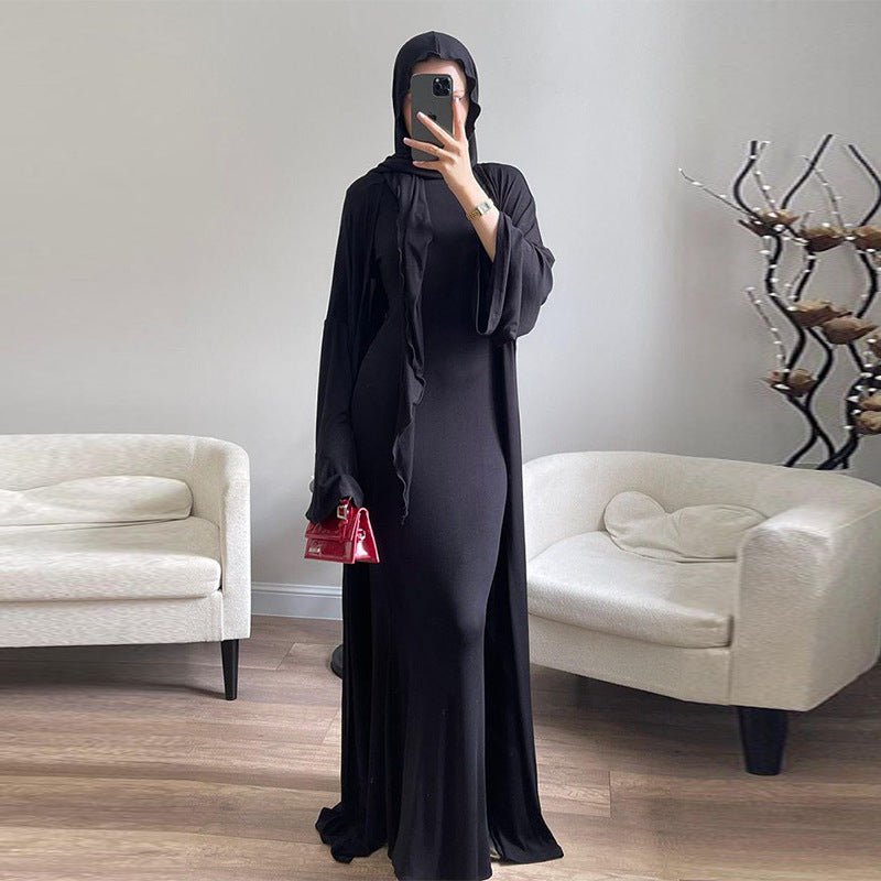 Casual Minimalist Three - Piece Set with Hijab | Sleeveless Top Wide Sleeve Cardigan(MS124) - Mariam's Collection