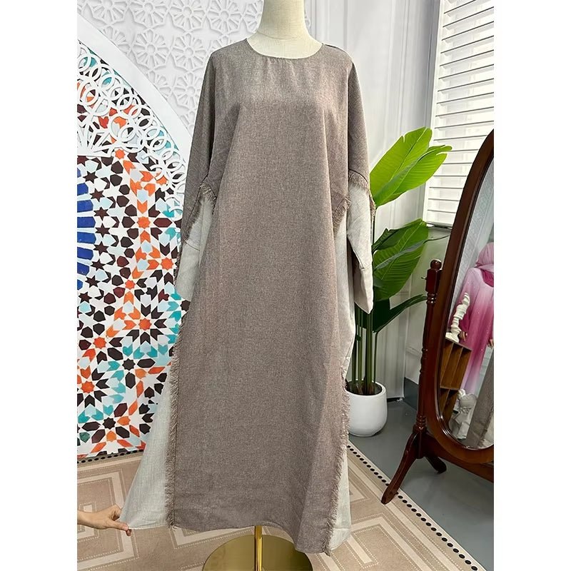 Casual Two Toned Patchwork Frayed Abaya (MA114) - Mariam's Collection