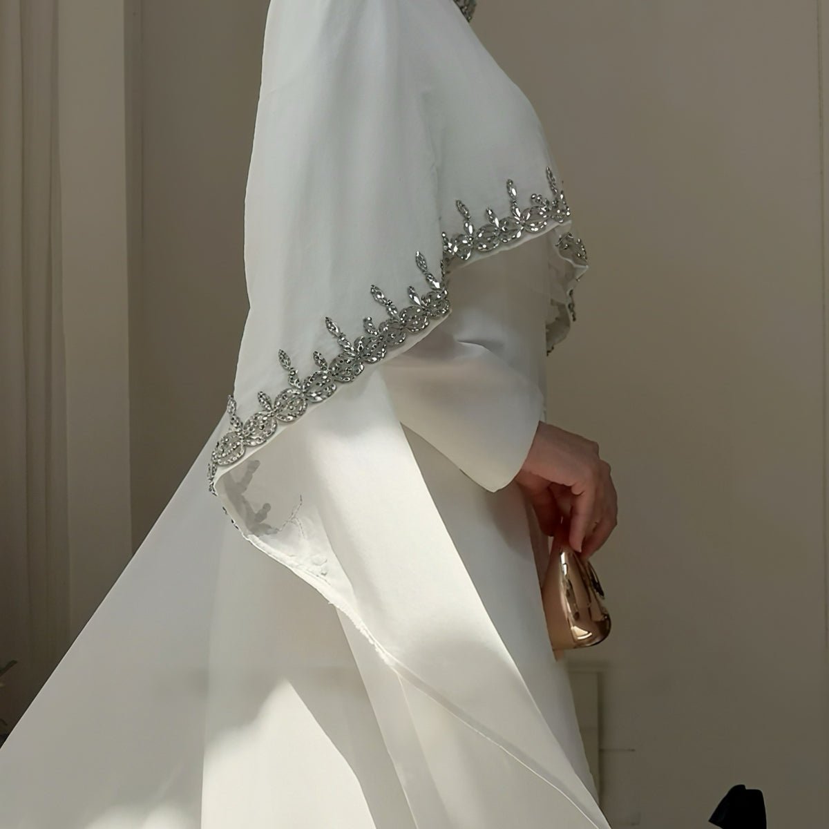 Celestial Rhinestone Abaya with Matching Cape | Luxury 2-Piece Evening Abaya Dress (MA251)