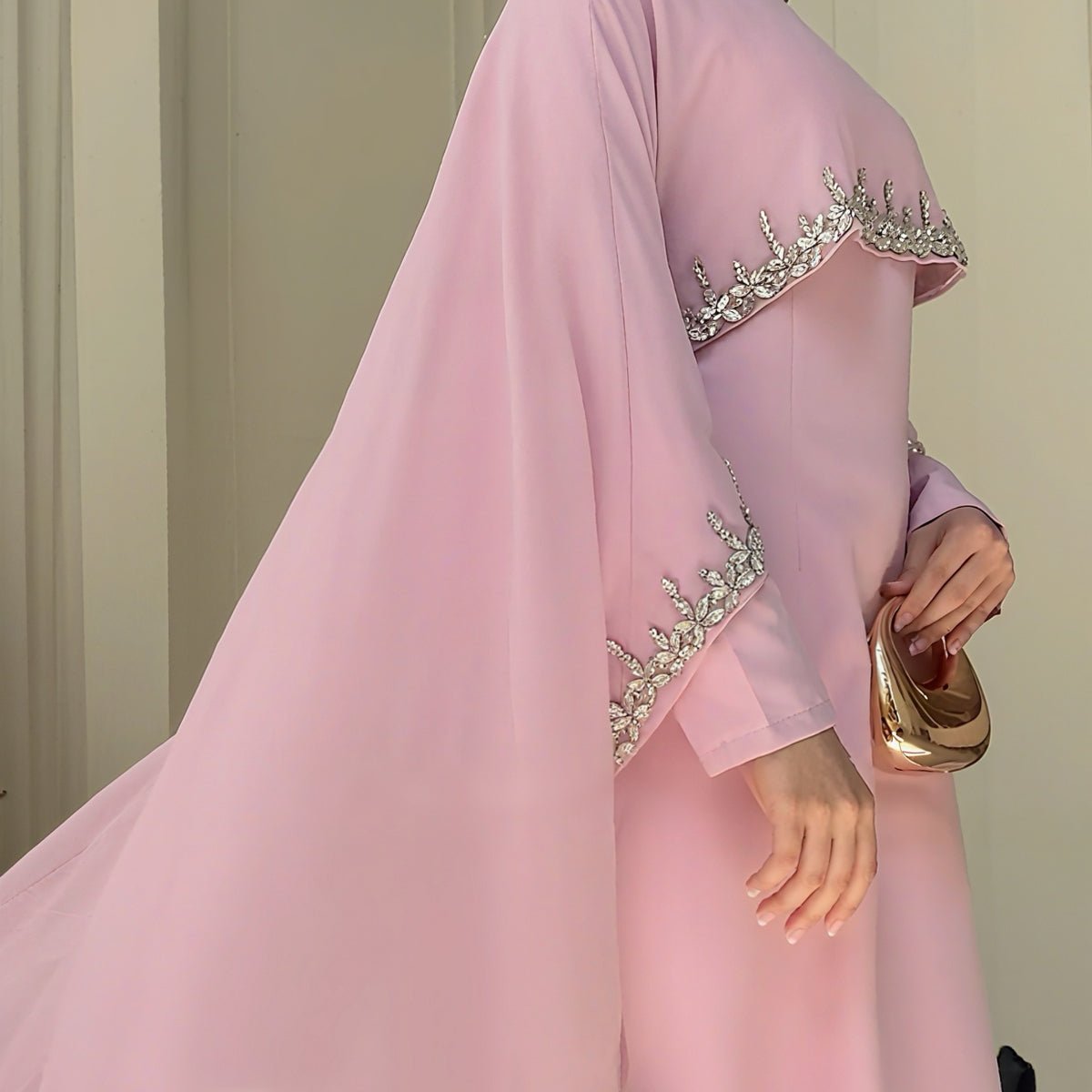 Celestial Radiance Abaya Collection |Modest Luxury Rhinestone Embellished Cape Shawl Dresses Evening Elegance. (MA251) - Mariam's Collection