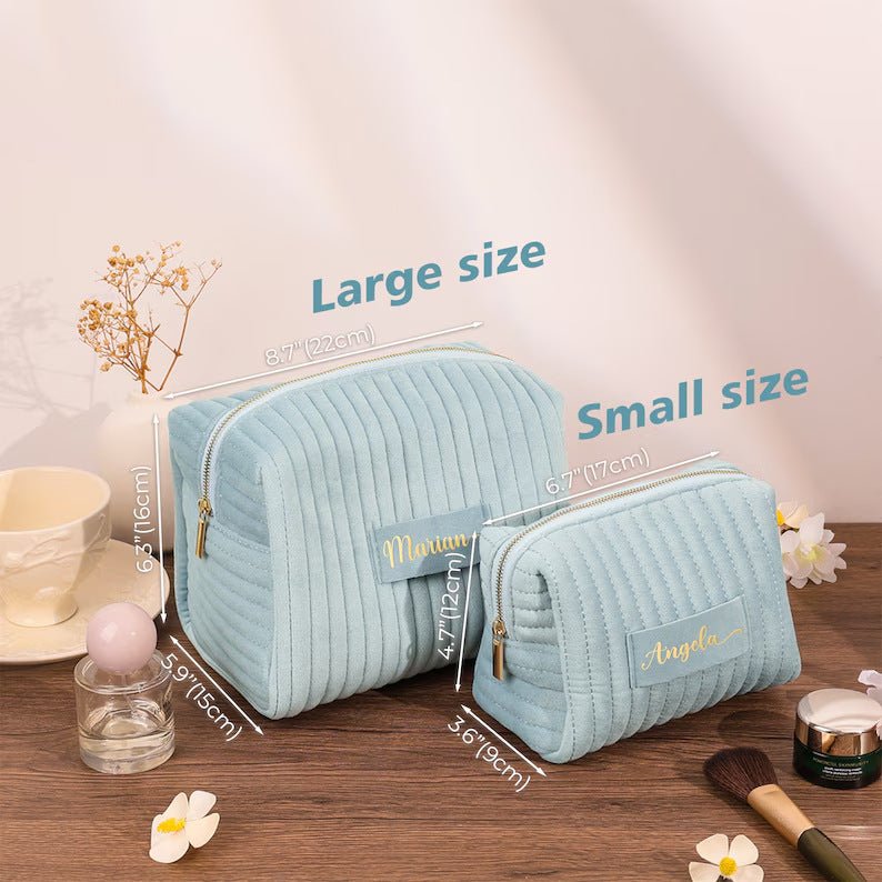 Checkered Velvet Cosmetic Case Multi - Functional Travel Organizer Toiletry Bag (MAC268) - Mariam's Collection