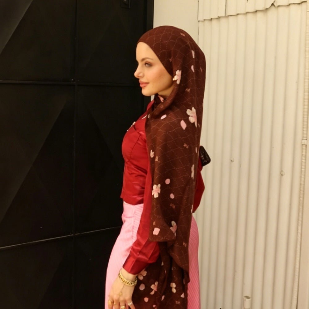 Cherry Blossom Print Hijab Scarf(MH241) - Mariam's Collection
