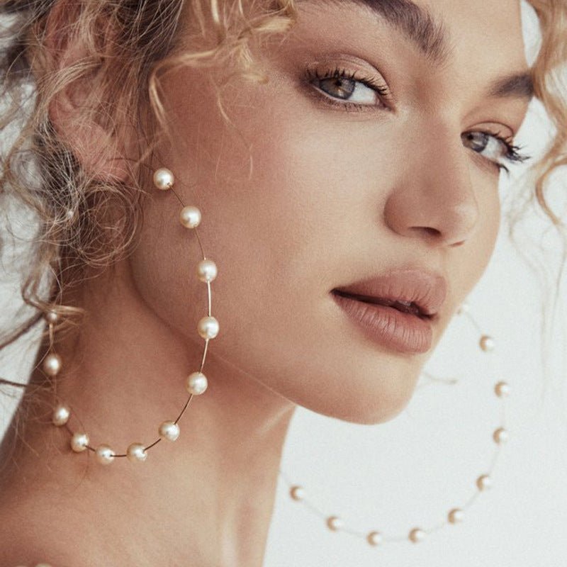 Chic Pearl Earrings Hoop Oversized Earrings (MAC320) - Mariam's Collection