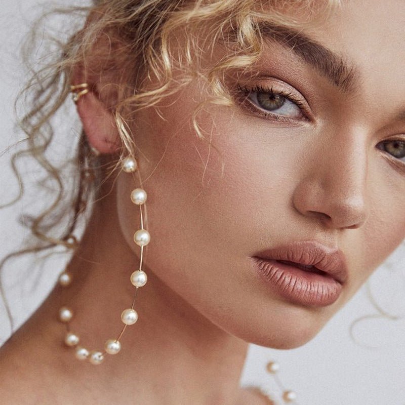 Chic Pearl Earrings Hoop Oversized Earrings (MAC320) - Mariam's Collection