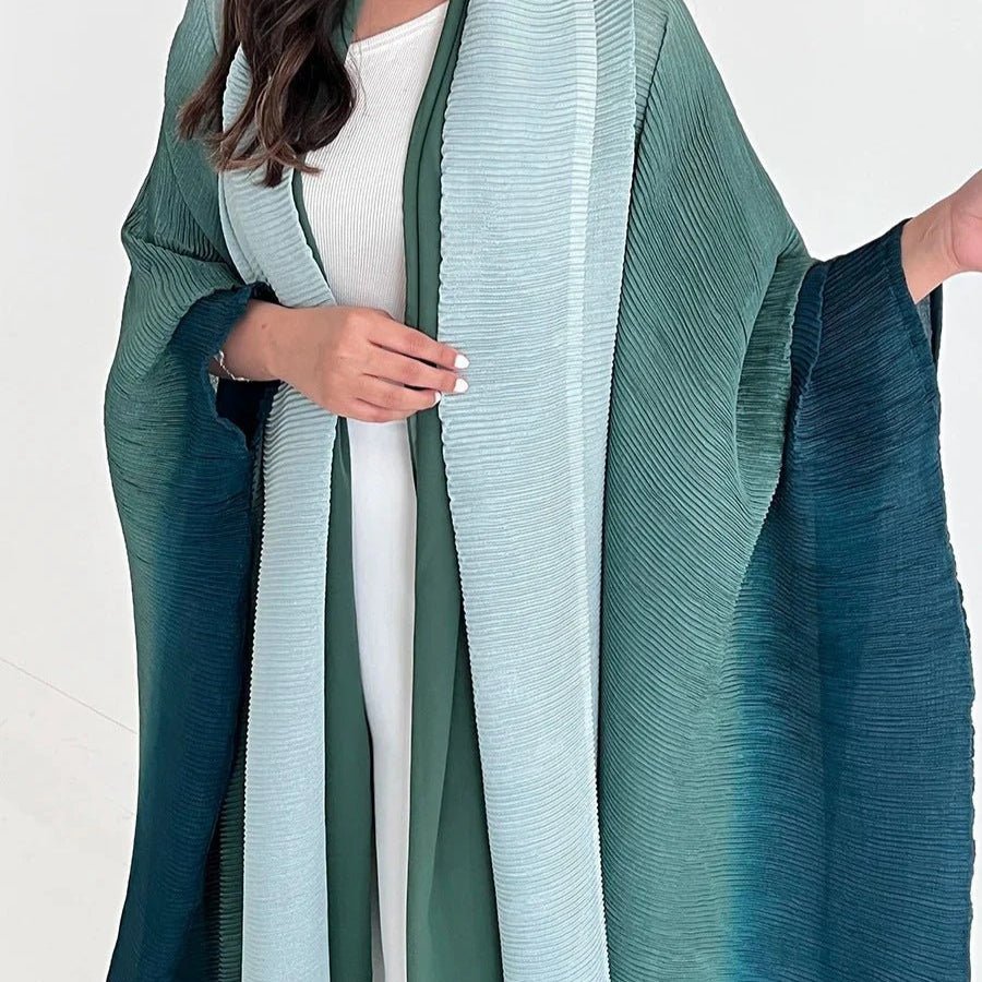 Chic Pleated Ombre Batwing Open Abaya (MOA120) - Mariam's Collection