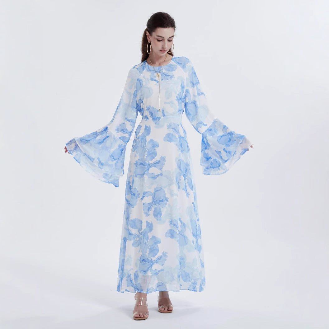 Blossom Printed Chiffon Abaya | Flared Sleeve Abaya